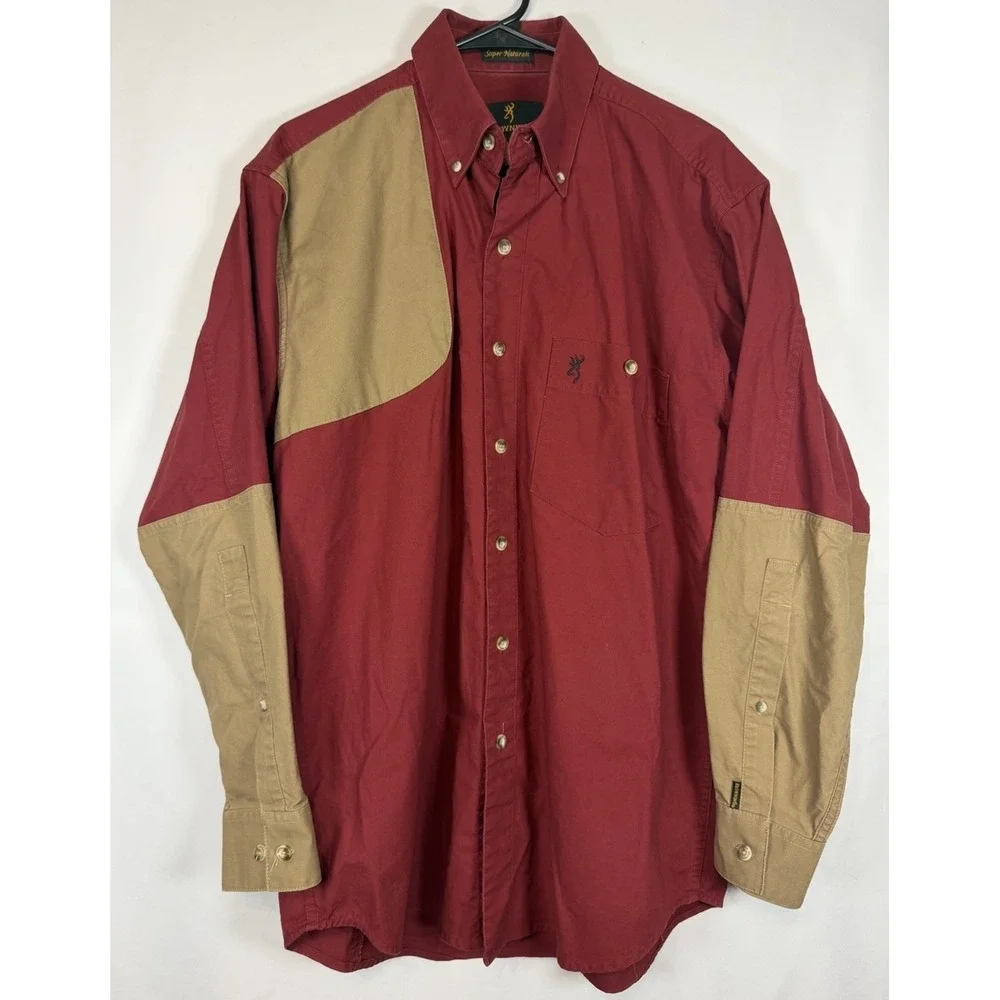 Browning Red Long Sleeve Hunting Shirt Super Naturals Outdoor Snap Rugged Sz M